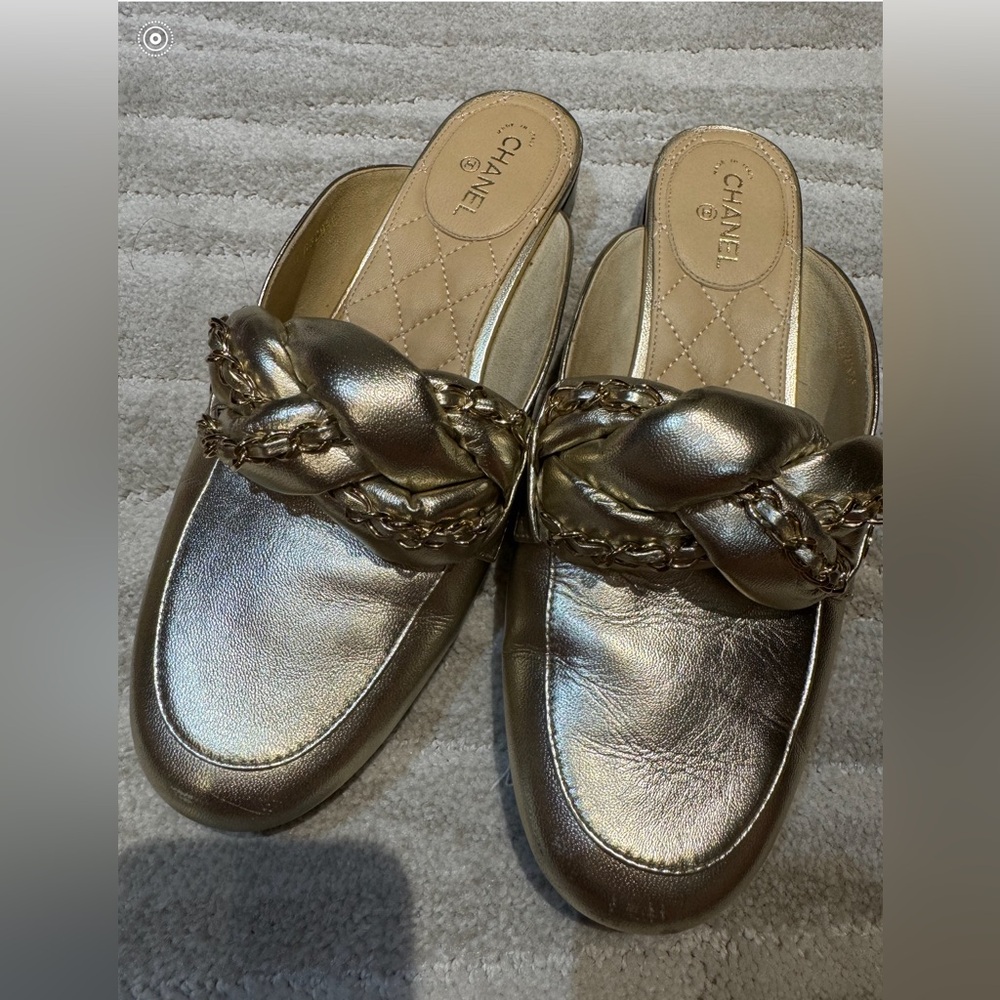 Chanel Gold Mules